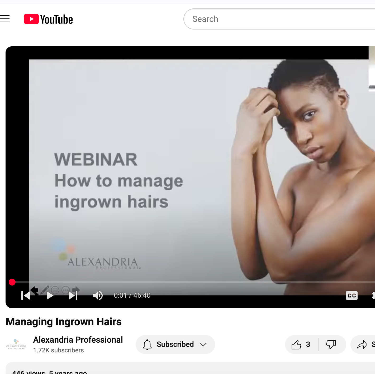 screenshot of the start of an Alexandria Professional webinar posted on YouTube